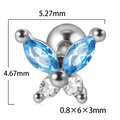 Schmetterling Ohrstecker aus Edelstahl mit blauen Steinen und klarem Zirkon Besatz - Klein (5.27mm) / Silber + Himmelblauer Zirkonia
