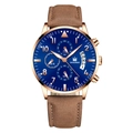 Brown Strap Rose Gold Case Blue Dial Rose Gold Hands