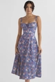 Detail showing square neckline with drawstring tie on floral summer sundress - S / Tops / Navy Blue with Red White Floral