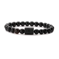 Detailed macro shot of black agate and tiger eye stone beads with Virgo zodiac sign - Scorpio