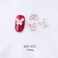 Bijoux d'ongles papillon 3D avec ailes en cristal rose et perles sur base dorée - Papillon en Cristal Marquise Rose (8231)