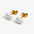 Minimalist white resin bean stud earrings with polished gold stainless steel posts - White