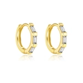 Pendientes de aro dorados en plata S925 con tres circonitas de corte baguette - Plata 925 / Oro 18k (Pequeño)