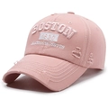 Rosa verwaschene Baumwoll-Baseballkappe mit Boston-Stickerei und Vintage-Details - Rosa