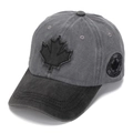 Detail of washed grey baseball cap with 3D maple leaf embroidery and side logo. - Grey Black Contrast (#4)