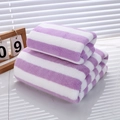 Purple and white striped coral fleece towel set stacked on a marble surface - 35*75cm Raw Edge Towel / Purple