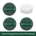 Lot de 3 houppettes rondes vert foncé dans leur étui de rangement cylindrique - Rond / 3 Pièces / Tarte à l'ananas (3 pièces en tube)