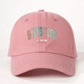 Close-up of God is Good All The Time print on pink cotton twill baseball cap - One Size / Deep Pink