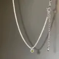 Silver necklace featuring a round green gemstone pendant with micro-pave diamond halo - X962 Silver - Green Gemstone Pendant