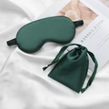 Dark green silk sleep mask set with matching drawstring storage pouch for travel comfort - Dark Green