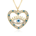 18K gold heart necklace with blue evil eye pendant and white zircon accents - Light Blue Heart Pendant (k117)