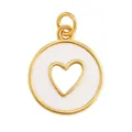 Golden brass pendant with white enamel inlay and hollow heart design - White Cutout Heart-L281214
