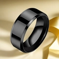 Black brushed titanium steel ring with polished beveled edges and 4mm minimalist band - 8MM Black