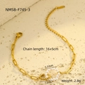 Detailed view of gold paperclip chain bracelet featuring interlocked pearl and twisted rings - Imitation Pearl Ring Bracelet (NMSB-F745-3) / Gold/White