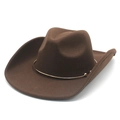 Classic brown felt cowboy hat with gold metal collar accent and a flat wide brim - Coffee