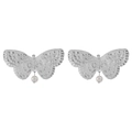 Pendientes de mariposa vintage con perlas y diseño calado en acabado plateado - Plateado