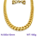 Polished gold hip-hop Cuban link chain necklace with lobster clasp, 15mm width, 180g - Gold Cuban Link Necklace 550x15mm(KN93850-Z)