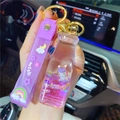 Purple unicorn milk tea cup liquid quicksand keychain with stars and wish wristlet - Purple-Champagne Bottle Unicorn