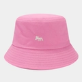 Close-up of pink cotton bucket hat with white fox embroidery and twill texture - M (56-58cm) / Rose Red