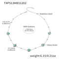 Silver stainless steel necklace with five green glass stone charms in round layout - Chain Only / Steel Light Green