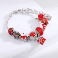 Silver snake chain bracelet with red enamel house and apple charms for Christmas - Red Apple Gift Theme (Style 10) / 18cm