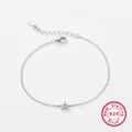 Minimalist 925 sterling silver chain bracelet featuring a zircon-studded letter A charm - Letter A / White Gold