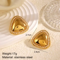 Golden triangular stainless steel earrings with pearl trim, size 2.7x2.8cm and 17g weight - Gold Triangle Artificial Pearl Style (ZN990)