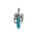 Vintage silver dragon wrapped turquoise hexagonal crystal pendant necklace - Dark Turquoise Style