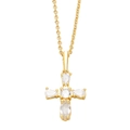 Elegante collana con croce dorata e zirconi brillanti su sfondo bianco per donna - Bianco