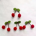Handmade cherry-shaped hair accessory with red plush balls and green felt leaves - Cherry Single Item / Cherry Decoration