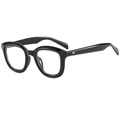 Retro thick black round frame sunglasses featuring a glossy finish and metallic temple accents - Black Frame Anti-Blue Light