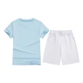 Kids summer sports set featuring light blue T-shirt and white elastic waist shorts - Top And Bottom / Light Blue/White / 100cm