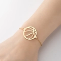 Elegant gold basketball charm bracelet with minimalist hollow design on a cross chain - 363-Basketball
