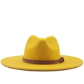 Cappello fedora classico in lana gialla con tesa larga 9,5 cm e fascia in pelle - M(56-58cm) / Giallo