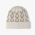 Winter thermal knit beanie in beige and light brown with geometric jacquard pattern - Beige Jacquard Style (24B023 Beige)