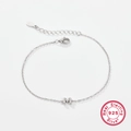 S925 sterling silver chain bracelet featuring a zircon-encrusted letter M pendant - Letter M / White Gold