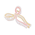 Pink and yellow ribbon bow hair claw clip in transparent acrylic with gold metal spring - Pink and Light Yellow Bow Hair Claw