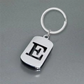Minimalist polished stainless steel keychain with hollow letter D pendant on gray background - Polished Alphabet Letter E