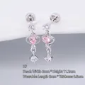 Pink heart-shaped zircon ear stud in silver 316L titanium steel with vertical white stones - B03309b Silver Pink Zircon Crown Heart 9#
