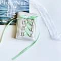 Silver ballet core PU leather wallet with mint green ribbon and rhinestone bow - Green Ribbon Balletcore Wallet