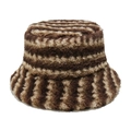 Winter faux fur bucket hat with brown and tan gradient stripes in warm plush texture - M (56-58cm) / Tan Stripes(A)