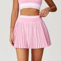 Pink pleated tennis skirt and striped sports vest set for fitness and active wear - S / Light Pink