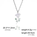 Light purple birth flower enamel pendant necklace in silver stainless steel finish - Steel Color - Morning Glory