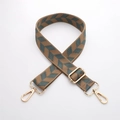 Adjustable brown and green herringbone woven bag strap with gold metal hardware - J44-A13-Brown Green Herringbone