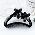 Glossy black crescent hair claw clip with elegant double flower design for women - Glossy Black
