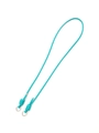 Detail of tiffany blue crossbody lanyard with silver metal rings and knotted ends - Lake Blue