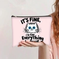 Estuche de lona rosa con gato animado y frase motivadora sostenido en la mano - Frases De Actitud De Gato Rosa (jiayingpbb0440)
