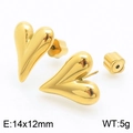 Polished 18K gold plated heart stud earrings in V-shape design measuring 14x12mm - Gold