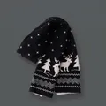 Black knit scarf featuring white reindeer and snowflake motifs for Christmas and winter - Black Reindeer Scarf