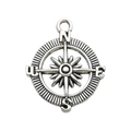 Antique silver compass pendant with N E S W directional markers for DIY jewelry making - Compass